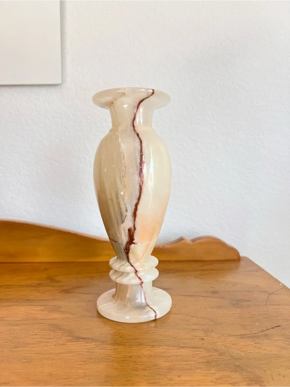 Vintage Solid Onyx Vase 8” Tall Marbled Brown Cream‎ Stone Decor Earth Tone Boho